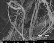 Chrysotile asbestos in brown-black bituminous glues - intermediate HD-resolution: 3232 x 2420 px / file size approx. 7,5 MB | © CRB Analyse Service GmbH