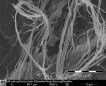 Chrysotile asbestos in brown-black bituminous glues - high HD-resolution: 3872 x 2904 px / file size approx. 10,7 MB | © CRB Analyse Service GmbH